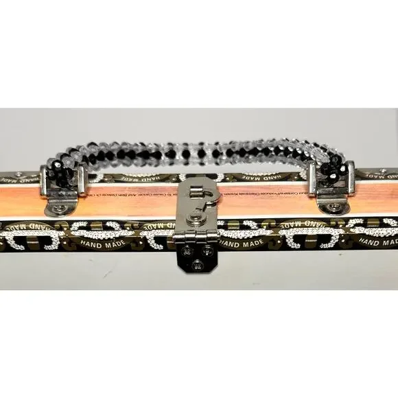 Vintage Imported Braciano Fine Cigars Beaded Box Case Purse Bag Night Skyline - Picture 8 of 16